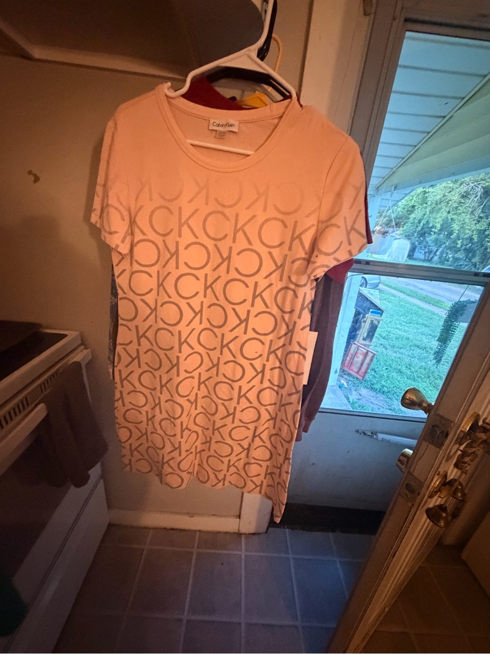 Calvin Klein Peach-Pink CK Logo Short Sleeve Mini Dress